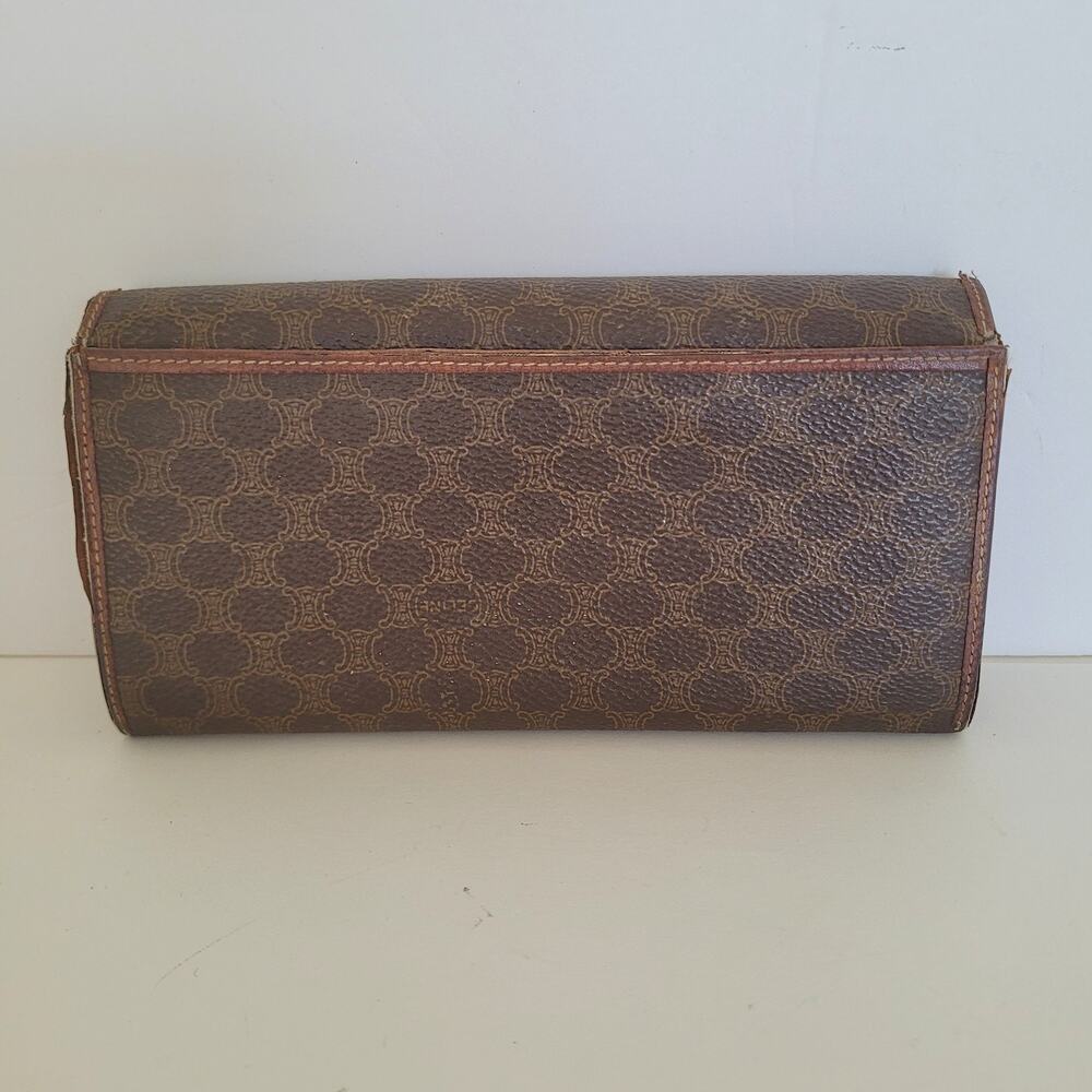 Celine Macadam Triomphe Monogram Brown Coated Canvas Leather Long Wallet Vintage - Picture 2 of 13